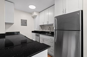 Modern kitchen at skye at belltown apartments in seattle, wa 98121